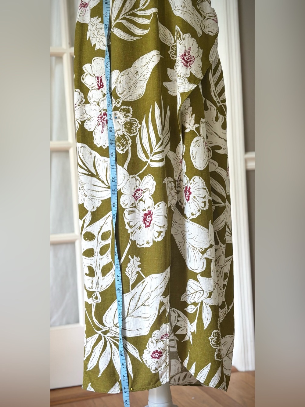 Zara Olive Floral Linen Blend Halter Twist Front Midi Dress L - Picture 11 of 12